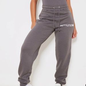 PRETTYLITTLETHING Charcoal High Waisted Logo Joggers